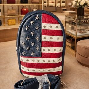 Patriotic Studded Flag Crossbody Bag - Navy, Red, White